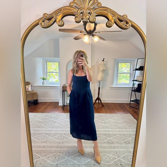 Quince navy blue midi linen dress - Picture 4 of 4